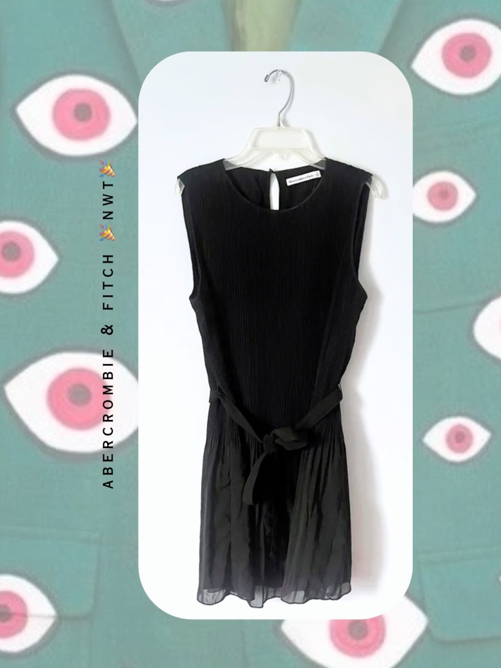 NWT🎉Abercrombie & Fitch Black Pleated Sleeveless Waist Tie Belt Mini Dress